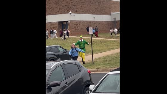Buddy the Elf picks up daughter at school in Ashburn, Virginia
