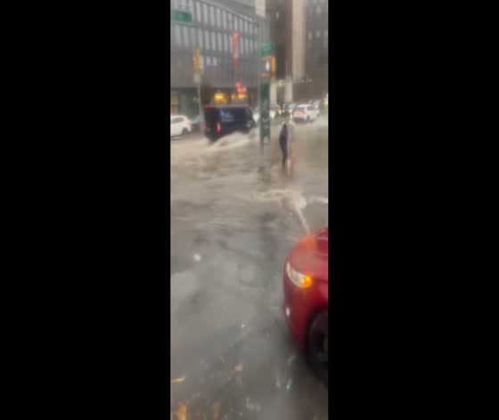 Street flooding in Prospect Heights, Brooklyn, USA