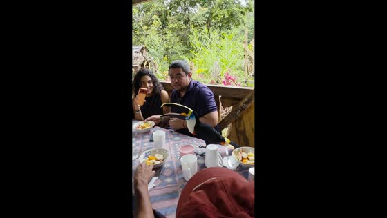 Toucan joins outdoor breakfast in Pastaza, Ecuador