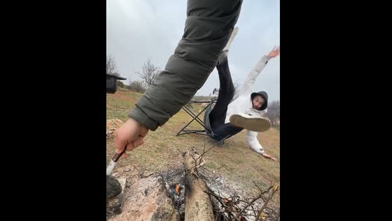 Person falls off chair outdoors in Amasya