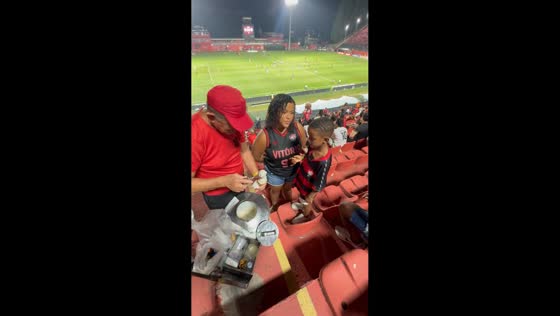 Boy hilariously drops ice cream moments after receiving it at stadium in Salvador, Brazil