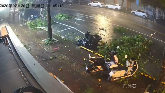 Typhoon Noul's powerful winds topple motorcycles in Guangdong, China