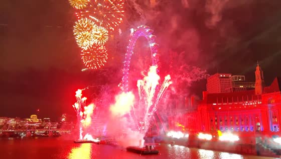 New year's spectacular: front row view of Westminster Bridge fireworks