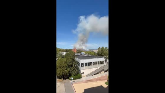 Large plume of smoke rises from hillside fire in Barcelona, Spain