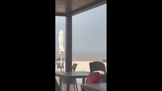 Heavy showers and foggy beach during Hurricane Erin in Punta Cana, Dominican Republic
