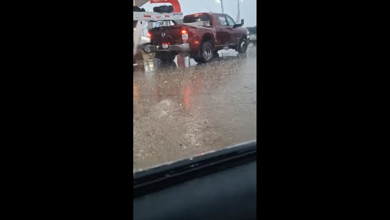 Severe hailstorm and rain hit gas station in Cuba, Missouri, USA