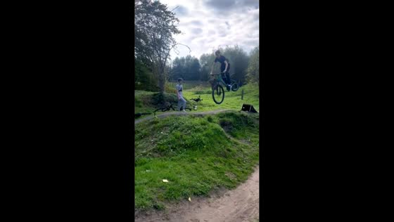 Mountain bike trick attempt ends in crash in Jabbeke, Belgium