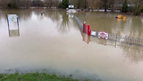 St Neots, Cambridgeshire: River Great Ouse floods after storm Henk