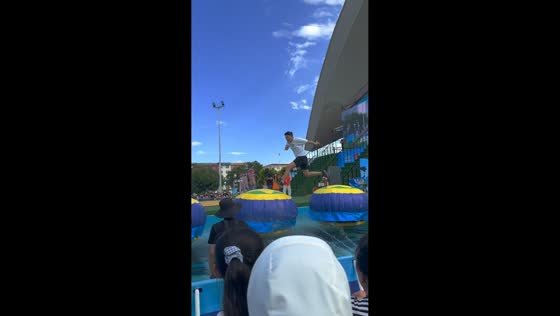 Participant tumbles through inflatable obstacle course in Inner Mongolia, China