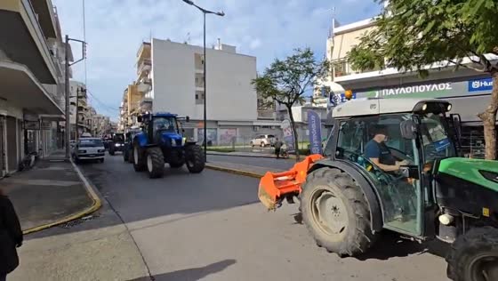 Farmers’ tractor convoy during protest in Kalamata, Greece