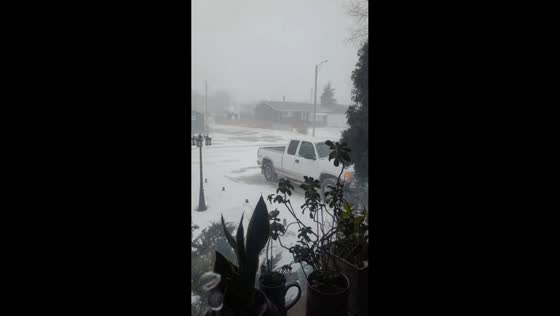 Pickup truck slowly buried in blizzard in Oyen, Alberta, Canada
