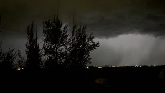 Nonstop lightning illuminates massive storm clouds over Martensville, Canada