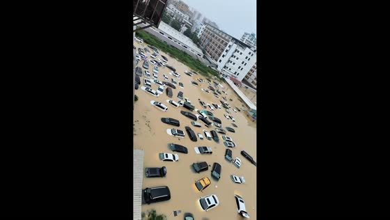 Typhoon Saudel flooding leaves dozens of cars submerged in Fujian, China
