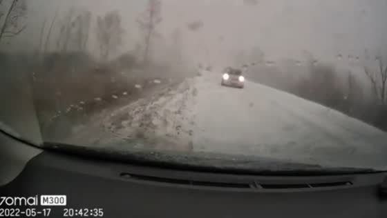 Road accident during snowstorm in Blagoveshchensk, Russia