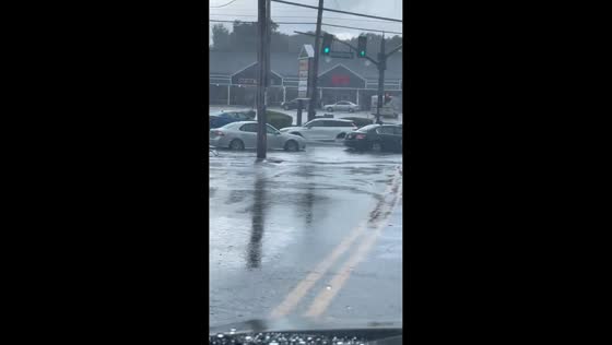 Flooded streets after summer storm in Cranston, Rhode Island