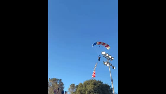Skydiver crashes after American flag snags tree in California, USA