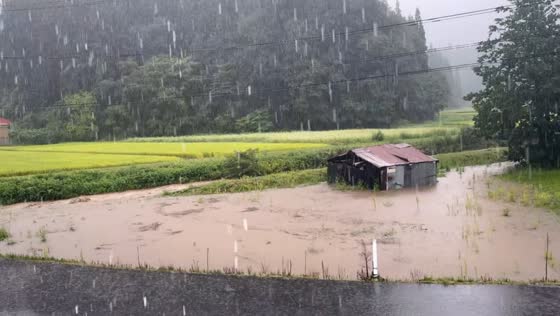 Sudden muddy stream forms from rising water in Kazuno, Japan
