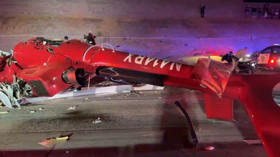 Helicopter crashes onto US Hwy 50 in Sacramento, California, USA