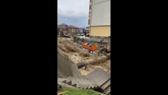 River wall collapses during flooding in Makhachkala, Russia