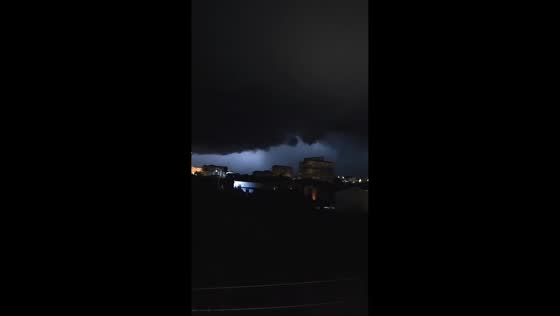 Lightning flashes illuminate storm clouds over Rapallo, Italy