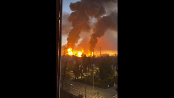 Thick smoke and flames engulf industrial area after reported drone attack in Moscow, Russia
