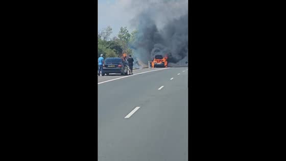 Car bursts into flames after mechanical failure on road in Larnaca, Cyprus