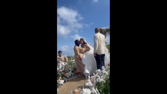 Strong winds disrupt outdoor wedding procession in Basco, Batanes, Philippines