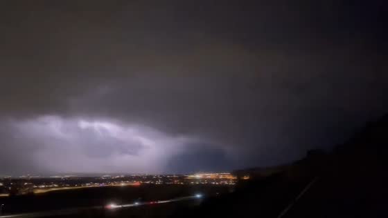 Late-season thunderstorm passes over Denver metro in Morrison, Colorado, USA