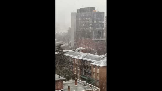Rare snowfall transforms residential areas during Storm Kristin in Madrid, Spain