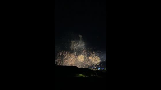 Spectacular pyromusical fireworks illuminate night sky over Gozo, Malta