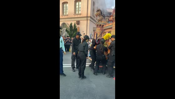 Staff in Puss in Boots costume faints on float at Universal Studios in Beijing, China