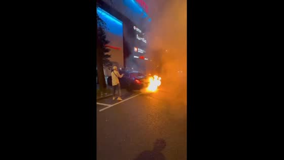 Moscow resident's reckless tire burnout nearly engulfs car in flames