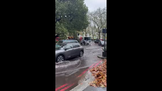 Heavy rainfall causes flooding in Piccadilly Circus, London, UK