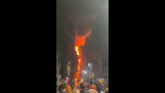 Major building fire disrupts transport near Glasgow Central Station in Glasgow, Scotland, UK