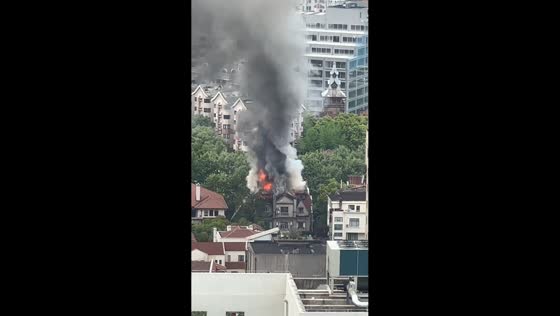Residential fire breaks out on Julu Road in Shanghai, China
