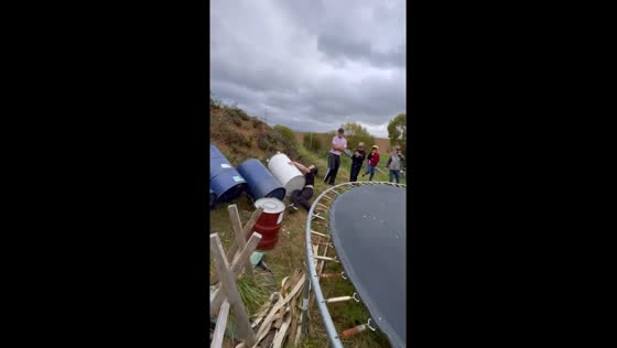 Risky roof jump ends with a bounce and a bang