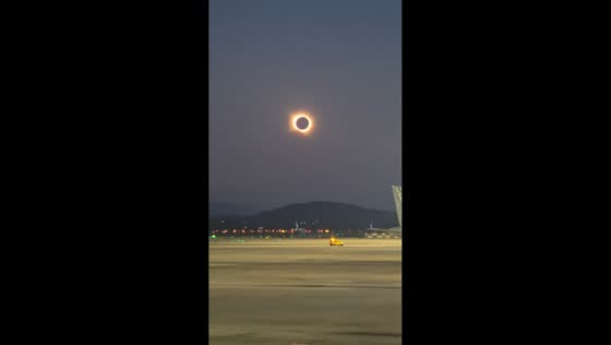 Solar eclipse creates a stunning ring of fire above Valencia Airport, Spain