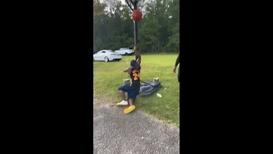 Drunk uncle trips while joining basketball game in North Carolina, USA