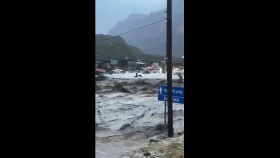 Mudflows block highway in Untsukulsky, Dagestan, Russia