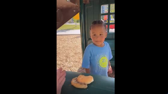 Adorable toddler's hilarious twist: moldy bun served at playtime store!