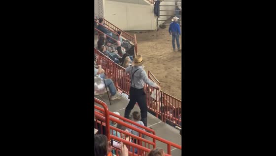 Bearded man shows off dance skills at Farm Show in Pennsylvania, USA