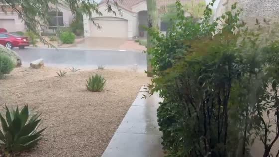 Suburban neighborhood drenched by torrential rain in Arizona, USA