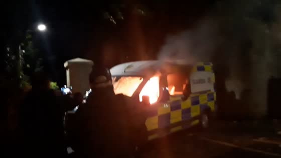Riot outside City West Hotel continues after peaceful protest in Dublin, Ireland