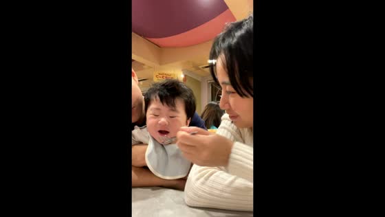 Baby’s cute reaction after trying adult food in Iwata, Japan