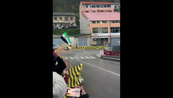 Multiple cars crash on a slippery curve during competition in Cangas De Narcea, Spain