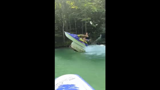 Jetski rider falls during stunt attempt at Norris Lake in LaFollette, Tennessee, USA