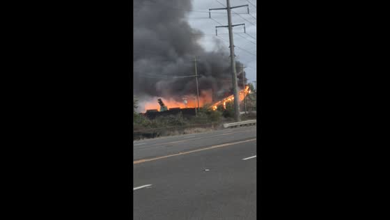Massive industrial fire sends thick smoke into the sky in Junction City, USA