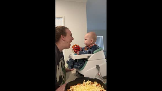 Baby startled and curious at mother’s lip-sync in Heddon Greta, Australia