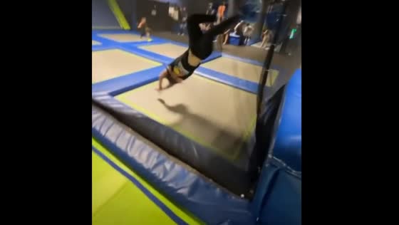Fail jump into a hole in the grid in the trampoline center!