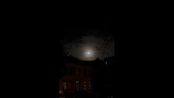 Bright Supermoon lights up the night sky in Park Slope, Brooklyn, USA